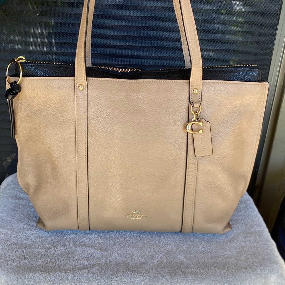 Coach Beige Leather Tote Bag